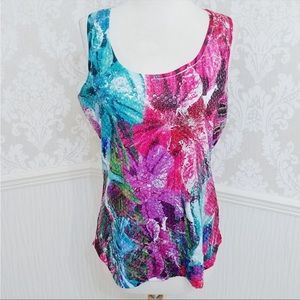 Cache Tropical Floral Colorful Tank Top with Sequin Covered Front Size Medium